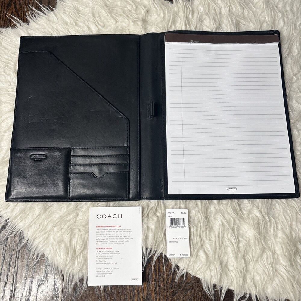 Vintage COACH Black Leather Bi-Fold Business Portfolio Organizer, 10 X 12.5”